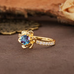 Nature-Inspired Unique Floral Design 6-Prong Round Cut Alexandrite Engagement Ring - Additional view