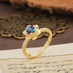 Nature-Inspired Unique Floral Design 6-Prong Round Cut Alexandrite Engagement Ring - Additional view