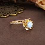 Nature-Inspired Unique Floral Design 6-Prong Round Cut Moonstone Engagement Ring - Additional view
