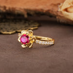 Nature-Inspired Unique Floral Design 6-Prong Round Cut Ruby Engagement Ring - Additional view