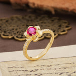 Nature-Inspired Unique Floral Design 6-Prong Round Cut Ruby Engagement Ring - Additional view