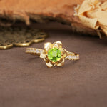 Nature-Inspired Unique Floral Design 6-Prong Round Cut Peridot Engagement Ring - Additional view