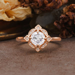 Nature-Inspired Unique Floral-Shaped 4-Prong Round-Cut Moissanite Engagement Ring - Additional view