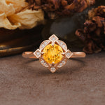 Nature-Inspired Unique Floral-Shaped 4-Prong Round-Cut Citrine Engagement Ring - Additional view