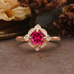 Nature-Inspired Unique Floral-Shaped 4-Prong Round-Cut Ruby Engagement Ring - Additional view