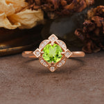 Nature-Inspired Unique Floral-Shaped 4-Prong Round-Cut Peridot Engagement Ring - Additional view