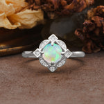 Nature-Inspired Unique Floral-Shaped 4-Prong Round-Cut Fire Opal Engagement Ring - Additional view