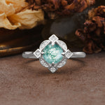 Nature-Inspired Unique Floral-Shaped 4-Prong Round-Cut Moss Agate Engagement Ring - Additional view