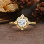 Nature-Inspired Unique Floral-Shaped 4-Prong Round-Cut Moissanite Engagement Ring - Additional view