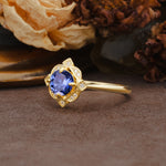 Nature-Inspired Unique Floral-Shaped 4-Prong Round-Cut Tanzanite Engagement Ring - Additional view