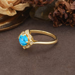 Nature-Inspired Unique Floral-Shaped 4-Prong Round-Cut Turquoise Engagement Ring - Additional view