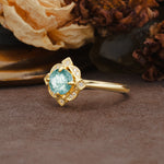 Nature-Inspired Unique Floral-Shaped 4-Prong Round-Cut Moss Agate Engagement Ring - Additional view