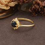 Nature-Inspired Unique Floral-Shaped 4-Prong Round-Cut Black Onyx Engagement Ring - Additional view