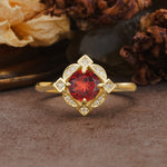 Nature-Inspired Unique Floral-Shaped 4-Prong Round-Cut Garnet Engagement Ring - Additional view