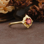 Nature-Inspired Unique Floral-Shaped 4-Prong Round-Cut Garnet Engagement Ring - Additional view