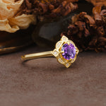 Nature-Inspired Unique Floral-Shaped 4-Prong Round-Cut Amethyst Engagement Ring - Additional view
