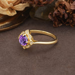 Nature-Inspired Unique Floral-Shaped 4-Prong Round-Cut Amethyst Engagement Ring - Additional view