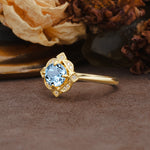 Nature-Inspired Unique Floral-Shaped 4-Prong Round-Cut Aquamarine Engagement Ring - Additional view