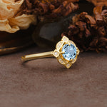 Nature-Inspired Unique Floral-Shaped 4-Prong Round-Cut Aquamarine Engagement Ring - Additional view