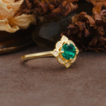 Nature-Inspired Unique Floral-Shaped 4-Prong Round-Cut Emerald Engagement Ring - Additional view