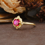 Nature-Inspired Unique Floral-Shaped 4-Prong Round-Cut Ruby Engagement Ring - Additional view