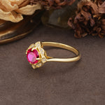 Nature-Inspired Unique Floral-Shaped 4-Prong Round-Cut Ruby Engagement Ring - Additional view