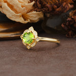 Nature-Inspired Unique Floral-Shaped 4-Prong Round-Cut Peridot Engagement Ring - Additional view