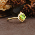 Nature-Inspired Unique Floral-Shaped 4-Prong Round-Cut Peridot Engagement Ring - Additional view