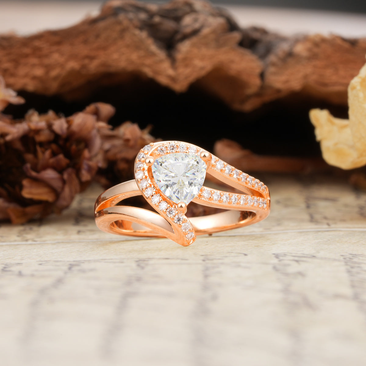 Unique Twisted and Entwined 3-Prong, Heart-Shaped Cut Moissanite Engagement Ring - Additional view