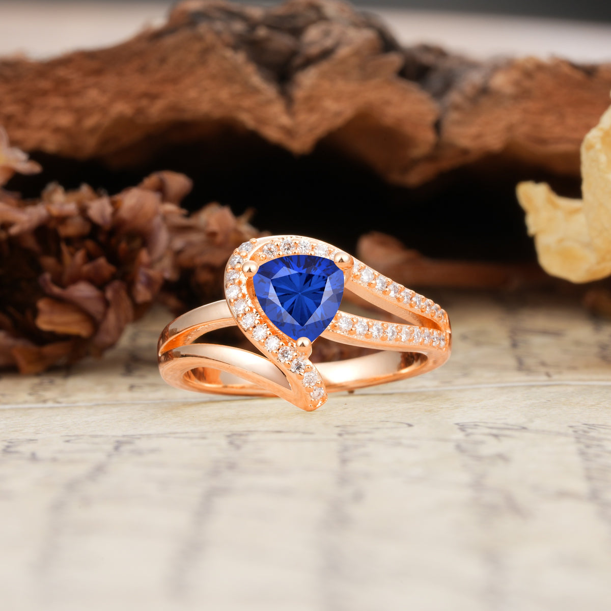 Unique Twisted and Entwined 3-Prong, Heart-Shaped Cut Sapphire Engagement Ring - Additional view