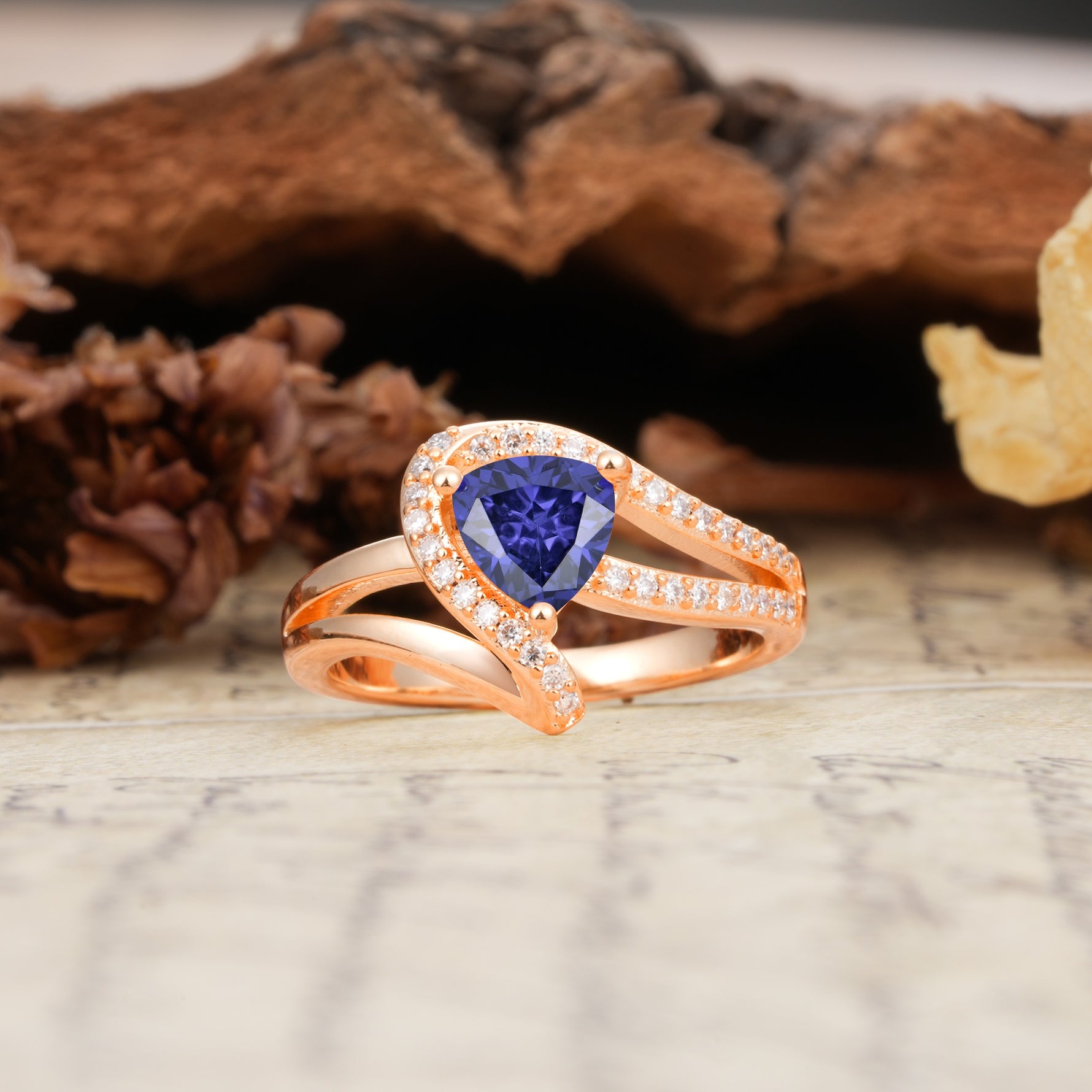 Unique Twisted and Entwined 3-Prong, Heart-Shaped Cut Tanzanite Engagement Ring - Additional view