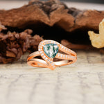 Unique Twisted and Entwined 3-Prong, Heart-Shaped Cut Moss Agate Engagement Ring - Additional view