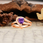 Unique Twisted and Entwined 3-Prong, Heart-Shaped Cut Amethyst Engagement Ring - Additional view