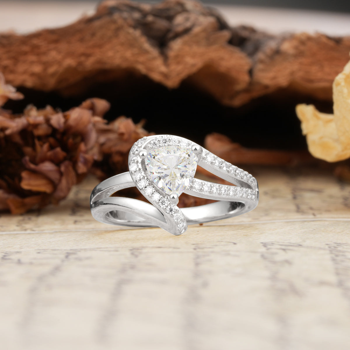 Unique Twisted and Entwined 3-Prong, Heart-Shaped Cut Moissanite Engagement Ring - Additional view