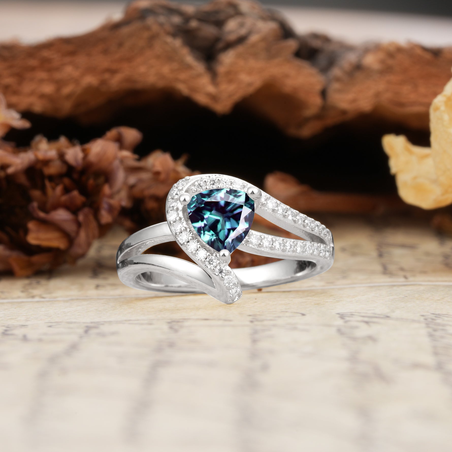 Unique Twisted and Entwined 3-Prong, Heart-Shaped Cut Alexandrite Engagement Ring - Additional view