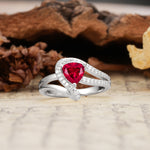 Unique Twisted and Entwined 3-Prong, Heart-Shaped Cut Ruby Engagement Ring - Additional view