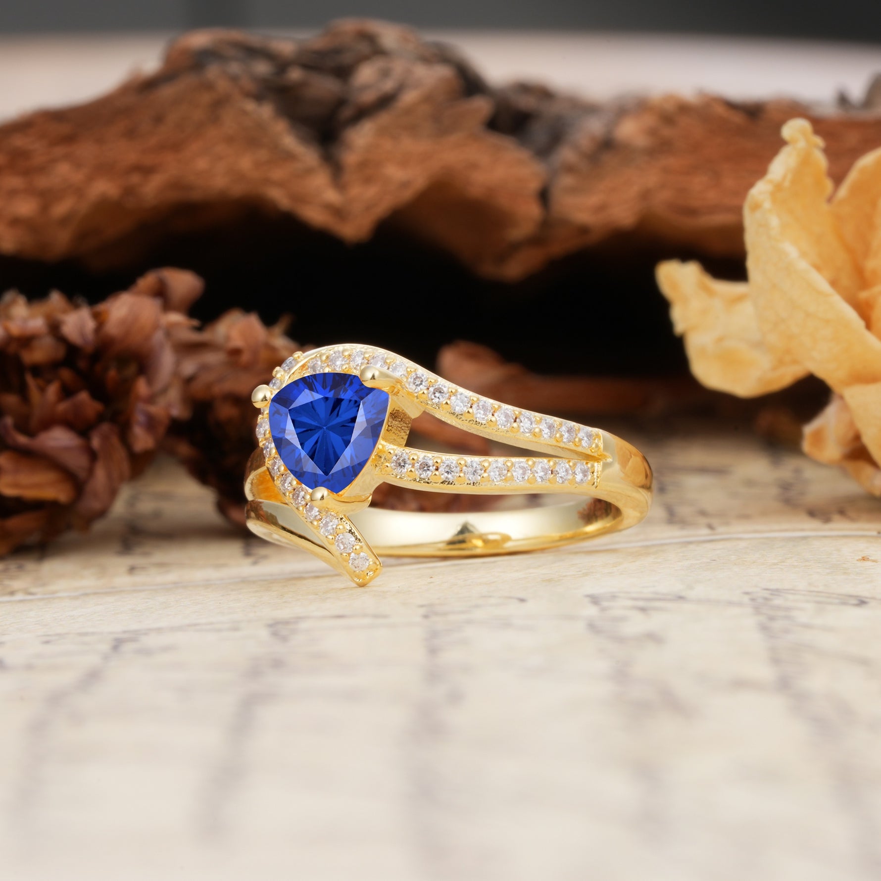 Unique Twisted and Entwined 3-Prong, Heart-Shaped Cut Sapphire Engagement Ring - Additional view