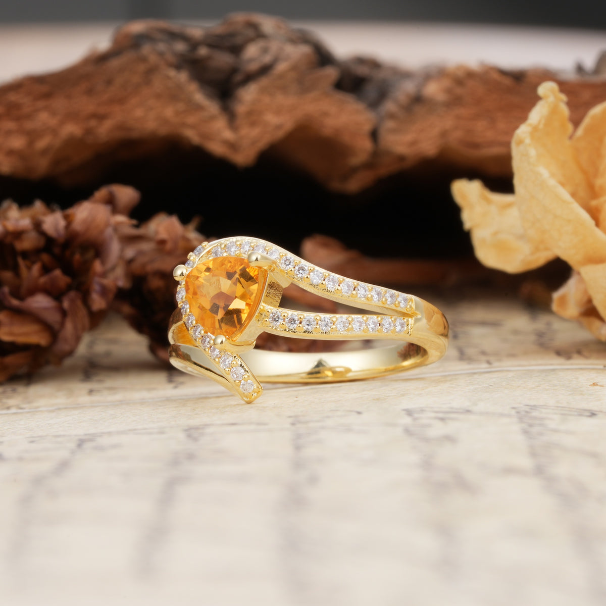 Unique Twisted and Entwined 3-Prong, Heart-Shaped Cut Citrine Engagement Ring - Additional view