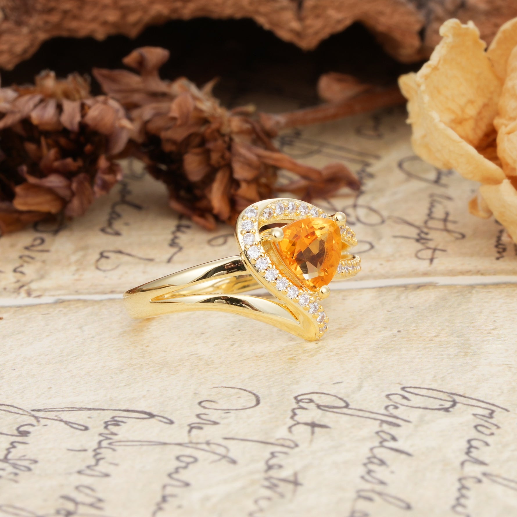 Unique Twisted and Entwined 3-Prong, Heart-Shaped Cut Citrine Engagement Ring - Additional view