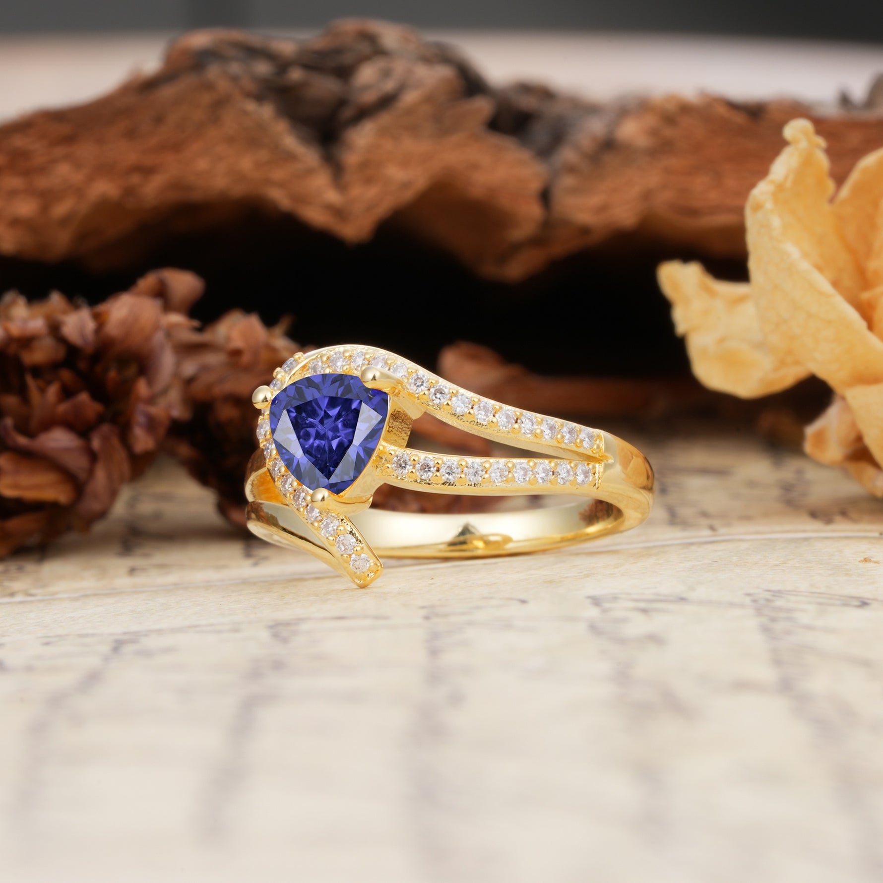 Unique Twisted and Entwined 3-Prong, Heart-Shaped Cut Tanzanite Engagement Ring - Additional view