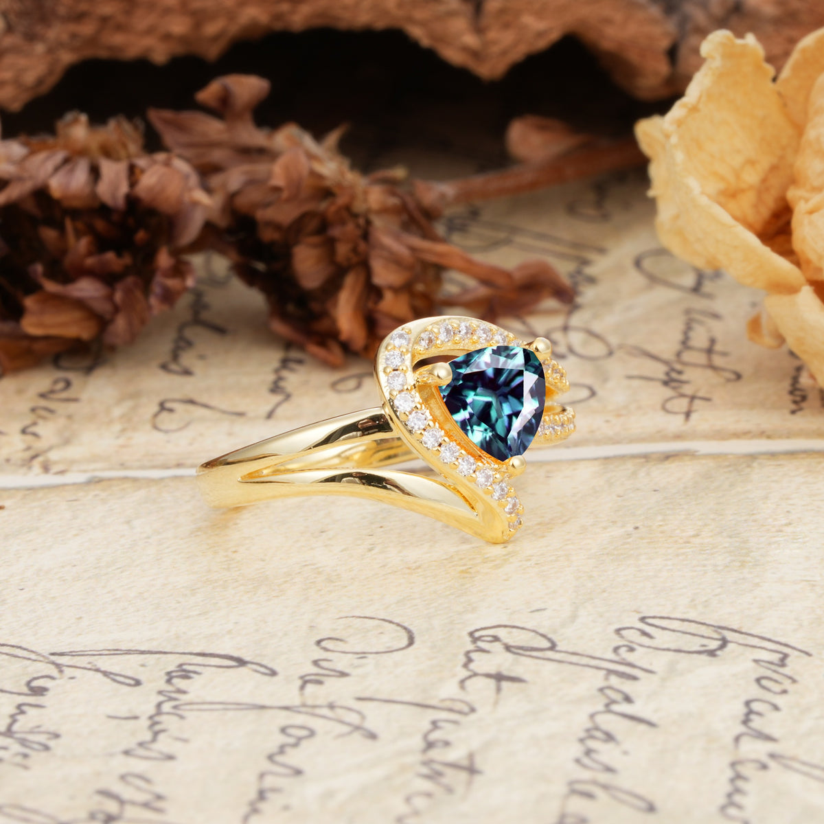Unique Twisted and Entwined 3-Prong, Heart-Shaped Cut Alexandrite Engagement Ring - Additional view