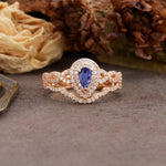 Luxurious Vintage-Style Pavé, 3-Prong Pear Cut Tanzanite Bridal Ring Set - Additional view