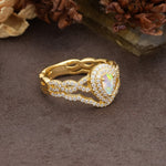 Luxurious Vintage-Style Pavé, 3-Prong Pear Cut Fire Opal Bridal Ring Set - Additional view
