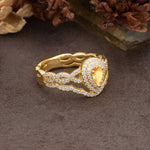Luxurious Vintage-Style Pavé, 3-Prong Pear Cut Citrine Bridal Ring Set - Additional view