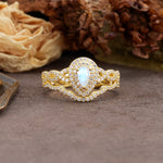 Luxurious Vintage-Style Pavé, 3-Prong Pear Cut Moonstone Bridal Ring Set - Additional view