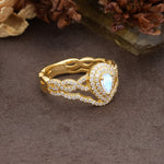 Luxurious Vintage-Style Pavé, 3-Prong Pear Cut Moonstone Bridal Ring Set - Additional view