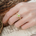 Luxurious Vintage-Style Pavé, 3-Prong Pear Cut Peridot Bridal Ring Set - Additional view