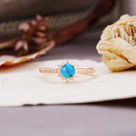 Vintage-Style Pavé Floral-Shaped 4-Prong Round-Cut Turquoise Engagement Ring - Additional view