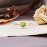 Vintage-Style Pavé Floral-Shaped 4-Prong Round-Cut Peridot Engagement Ring - Additional view