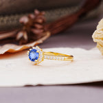 Vintage-Style Pavé Floral-Shaped 4-Prong Round-Cut Sapphire Engagement Ring - Additional view